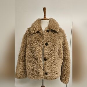 Cozy Faux Shearling Button-Up Jacket - Camel